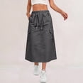 thumbnail image 2 of Cargo Skirts for Women Drawstring Elastic High Waist Midi Skirts Quick Dry Lightweight Causal Skirts with Multi Pockets, S, 2 of 9