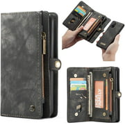 Bpowe Galaxy A71 Wallet Case,Zipper Purse Leather Shockproof TPU Bumper Detachable Magnetic Flip Case with Card Slots