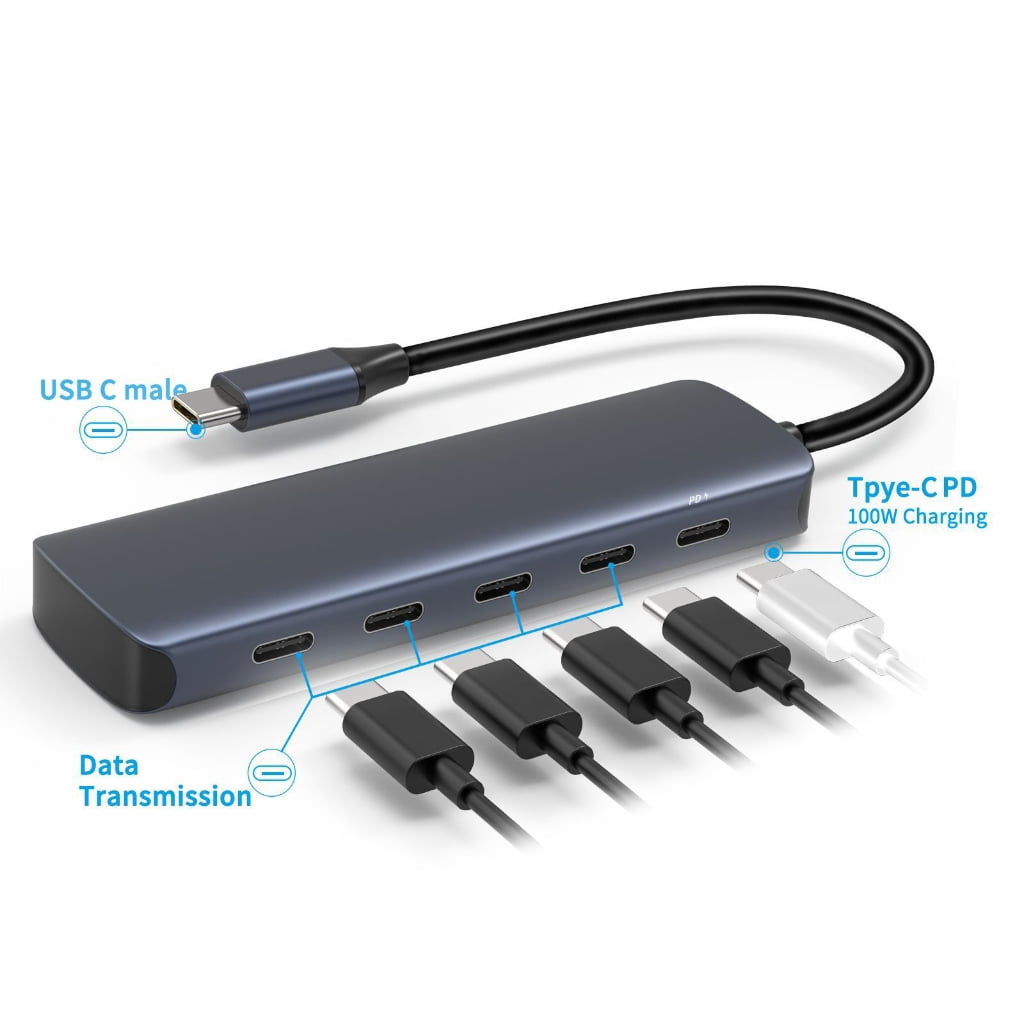 1pc USB C Hubs USB C Hubs Expand Laptop with 4 USB C and 1 Power Port Aluminum Designs 17cm Extended Cable