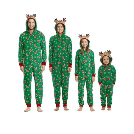 

wsevypo Christmas Family Matching Outfit Pajamas Long Sleeve Reindeer Print Hooded Jumpsuit Romper
