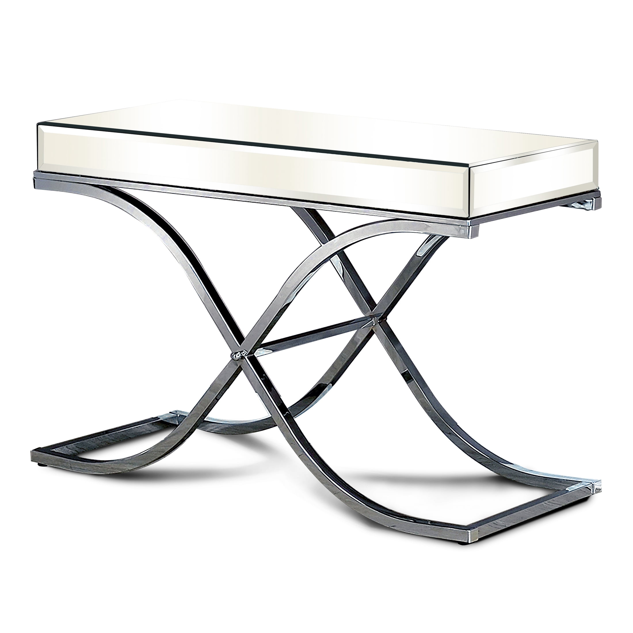 Furniture of America Monna Metal X-Cross Leg Console Table, Chrome