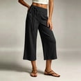 thumbnail image 4 of ShomPort Womens Linen Capris Dressy Wide Leg Bowtie Elastic Mid Waist Casual Pockets Cropped Pants, 4 of 5