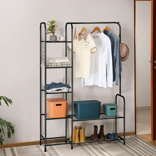 Coat Rack Freestanding Clothing Rack with Shelves Garment Racks Black