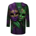 thumbnail image 5 of Feancey 3/4 Length Sleeve Womens Mardi Gras Tops Dressy Trendy Mask Printed T-Shirts Loose Fit Casual Round Neck Party Blouse Spring Carnival Outfit Multicolor S, 5 of 6