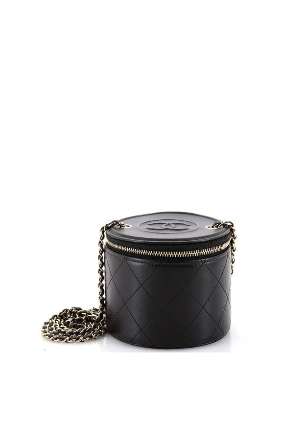 Pre-Owned CHANEL CC Round Vanity Case with Chain Quilted Lambskin Mini By Rebag
