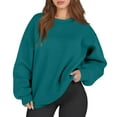 thumbnail image 2 of Lumtrix Womens Oversized Sweatshirts Crewneck Fleece Pullover Hoodies Trendy Cute Long Sleeve Drop Shoulder Sweater Tops Turquoise M, 2 of 5