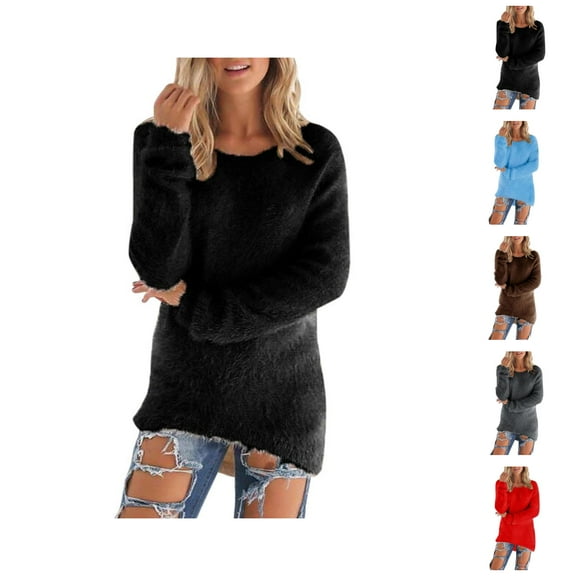 Sweaters for Women 2025 Lightweight Long Sleeve Crewneck Soft Fuzzy Sweater Jumper Top Womens Pullover Sweaters