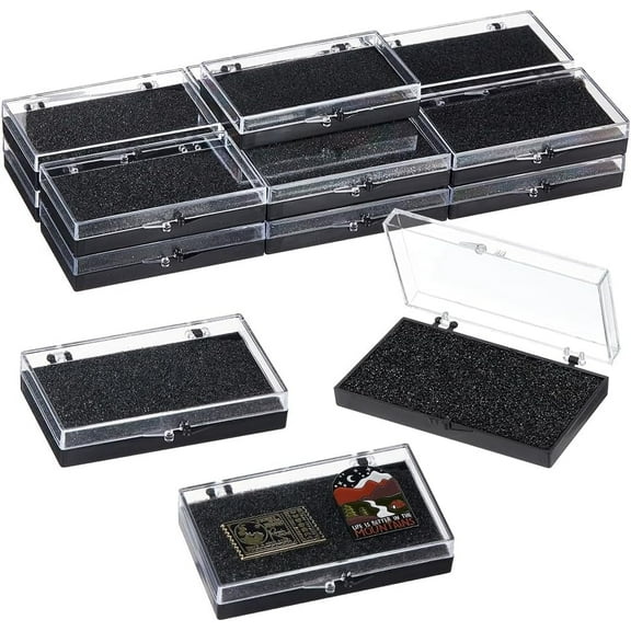 16Pcs Clear Plastic Gift Box for Pin 2x3.1x0.6 Inch Black Presentation Boxes with Sponge for Badge Clear Lapel Pin Presentation Display Case for Lapel Pin Gemstone Storage