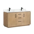 thumbnail image 2 of Vinnova San 60" Double Sink Wood Bath Vanity with Grain Stone in Brown/White, 2 of 16