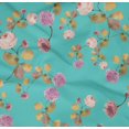 thumbnail image 4 of oneOone Cotton Poplin Twill Turquoise Blue Fabric Flower & Leaves Watercolor Sewing Fabric By The Yard Print Diy Clothing Sewing 56 Inche Wide, 4 of 4