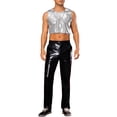 thumbnail image 2 of INSPIRE CHIC Shiny Tank Tops for Men's Sleeveless Tee Shirt Party Disco Metallic Crop Vest L Silver, 2 of 4