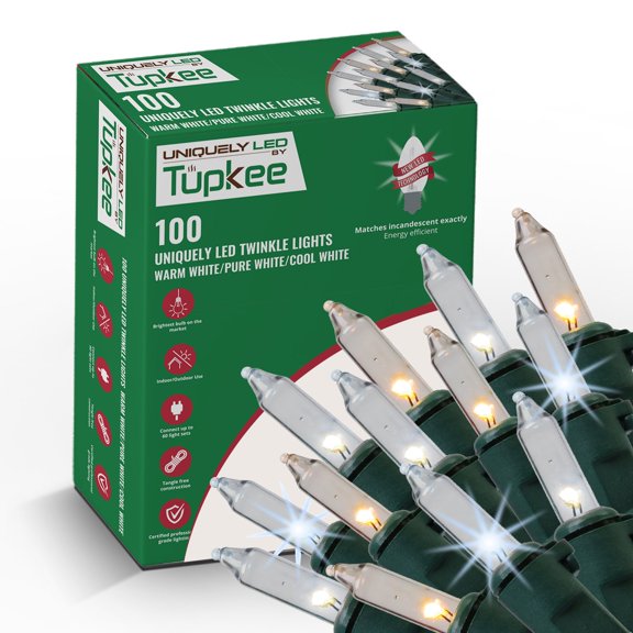 Christmas Uniquely LED Twinkle Lights  Matches Incandescent Exactly - 20 of 100 Lights Twinkle - Indoor Outdoor  100 Champagne Bulbs - 24.75 Feet, Christmas Tree Sparkling Twinkling Lights String