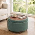 thumbnail image 3 of EOP 25" Round Storage Ottoman, Modern Tufted Fabric Footrest Stool With Reversible Tray Lid, Solid Wood Legs, Multifunctional Coffee Table For Living Room, Bedroom, Green, 3 of 16