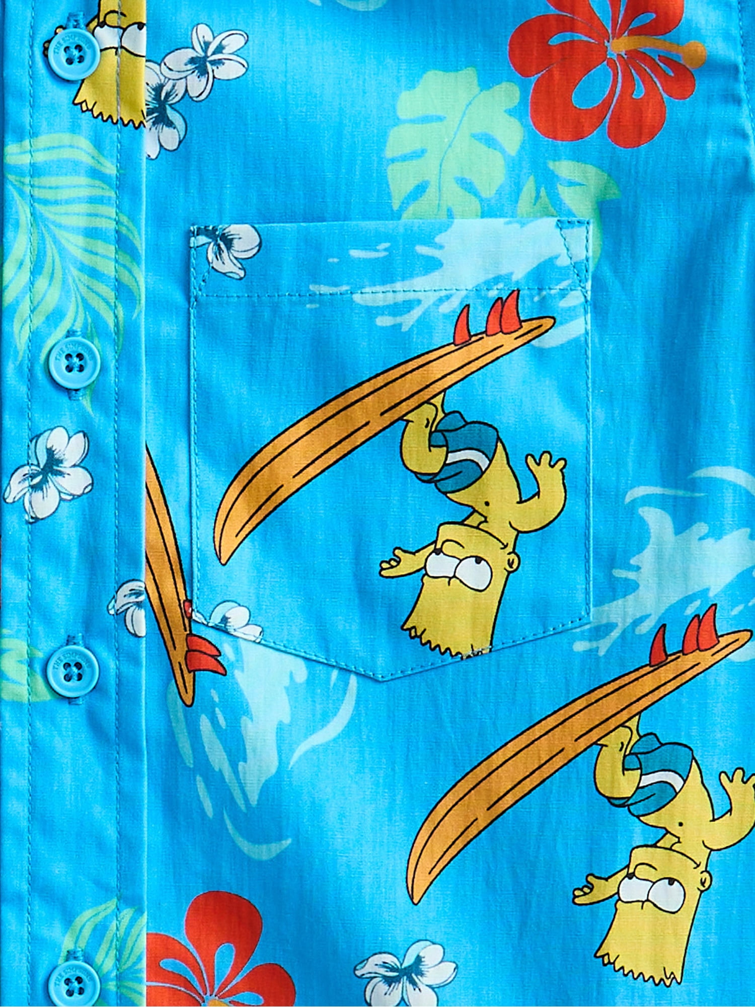 The Simpsons Boys Graphic Button Up Resort Shirt with Short Sleeves, Sizes 4-18