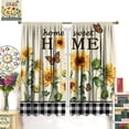 thumbnail image 2 of Sunflower Curtains Rustic Watercolor Botanical Yellow Flowers Green Leaves Butterflies Black White Plaid Bedroom Living Room Kitchen Blackout Rod Pocket Decoration Window Drapes 2 Panels W21xL63in, 2 of 6