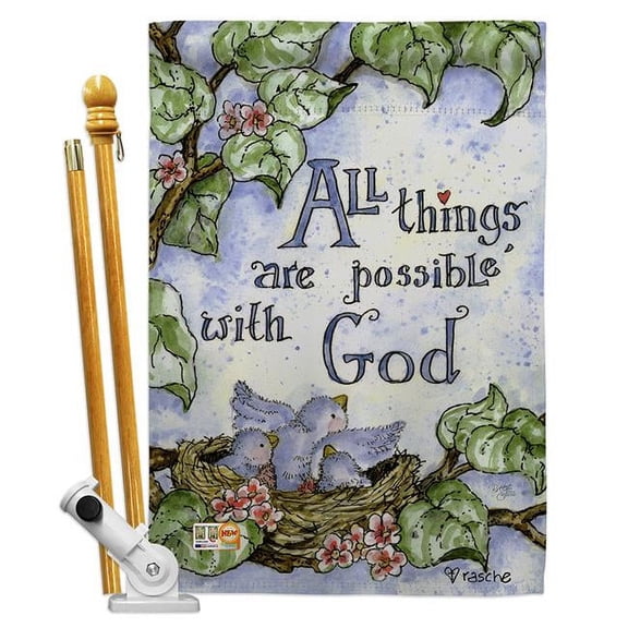 Breeze Decor BD-PC-HS-115110-IP-BO-D-US16-AL 28 x 40 in. All Things are Possible with God Special Occasion Party & Celebration Impressions Decorative Vertical Double Sided House Flag Set & Pole Bracke
