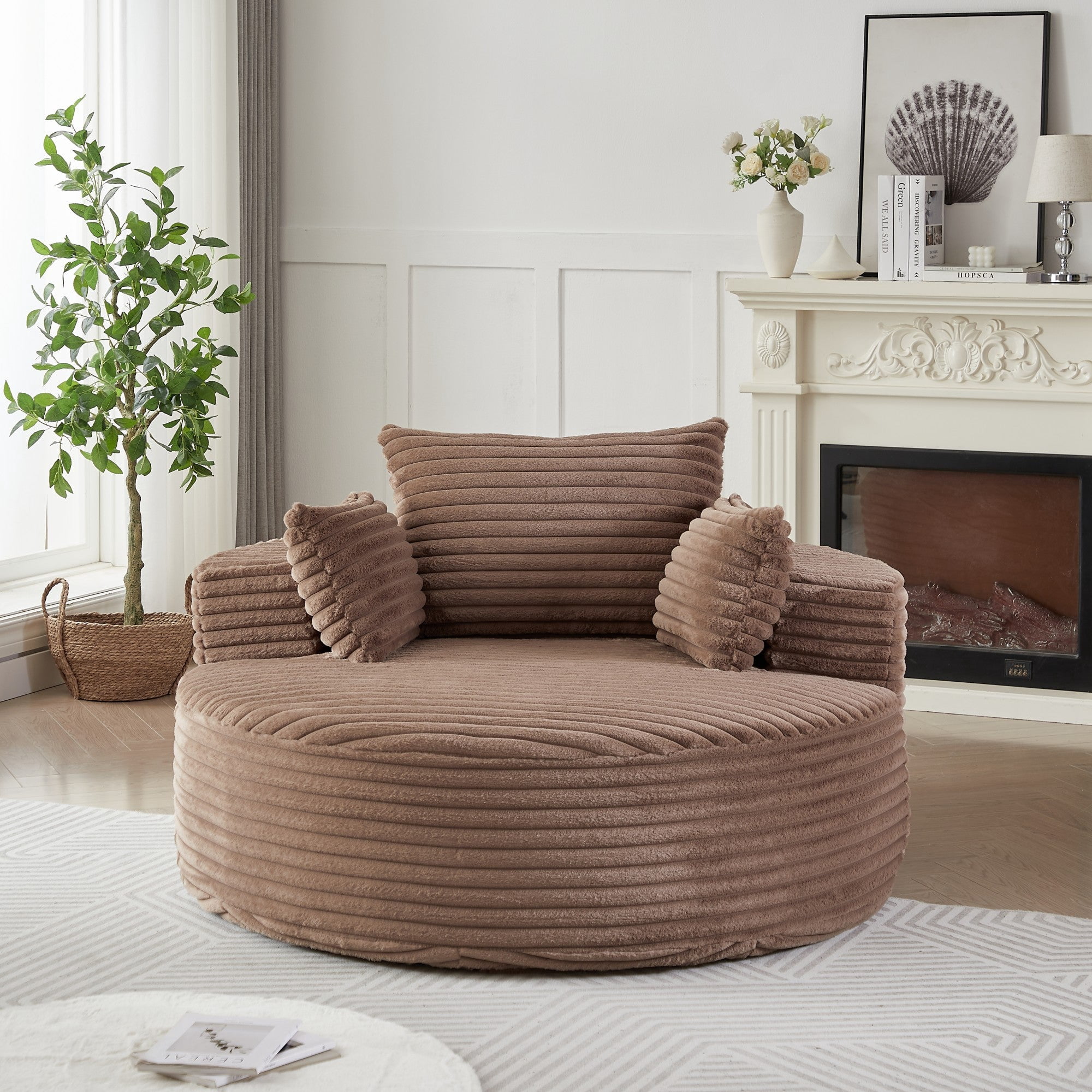Sailvan 55" Modern Corduroy Single Seater Lounge Chair, Modular Cloud Sofa with Enveloping Pillows, No Assembly Lazy Chair for Living Room Brown