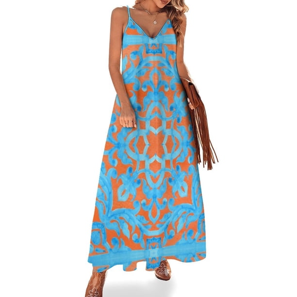 Azulejos portugueses. Vestido sin mangas para mujer, trajes de playa de verano para mujer
