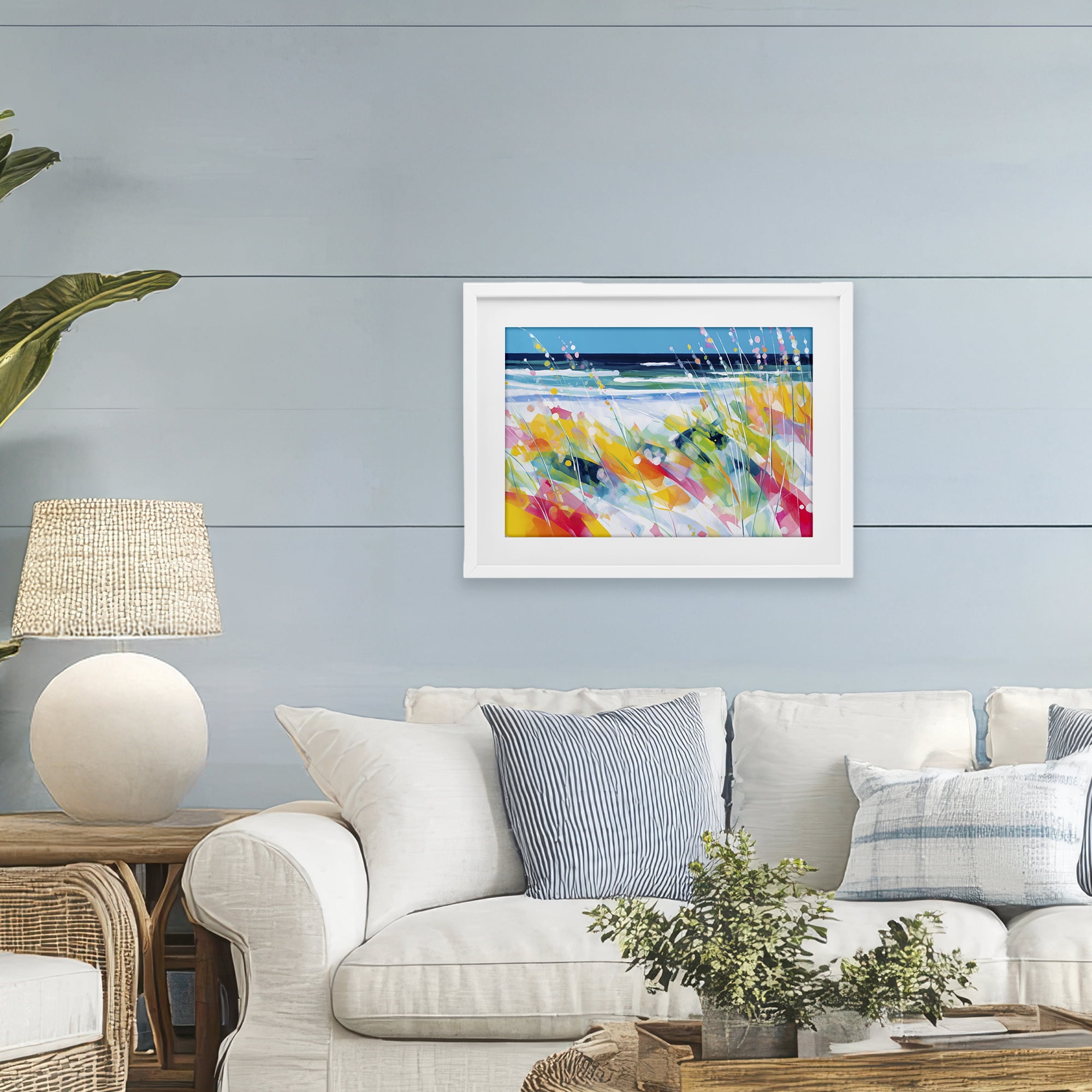 Stupell Industries Sea Oats & Ocean Breeze Abstract White Framed Print Under Glass, design by Chromatic Storm Studio