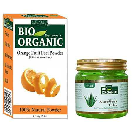 Indus Valley Orange Fruit Peel 100g Powder with Pure Non-Toxic 175ml Aloe Vera Gel for Skin and Hair