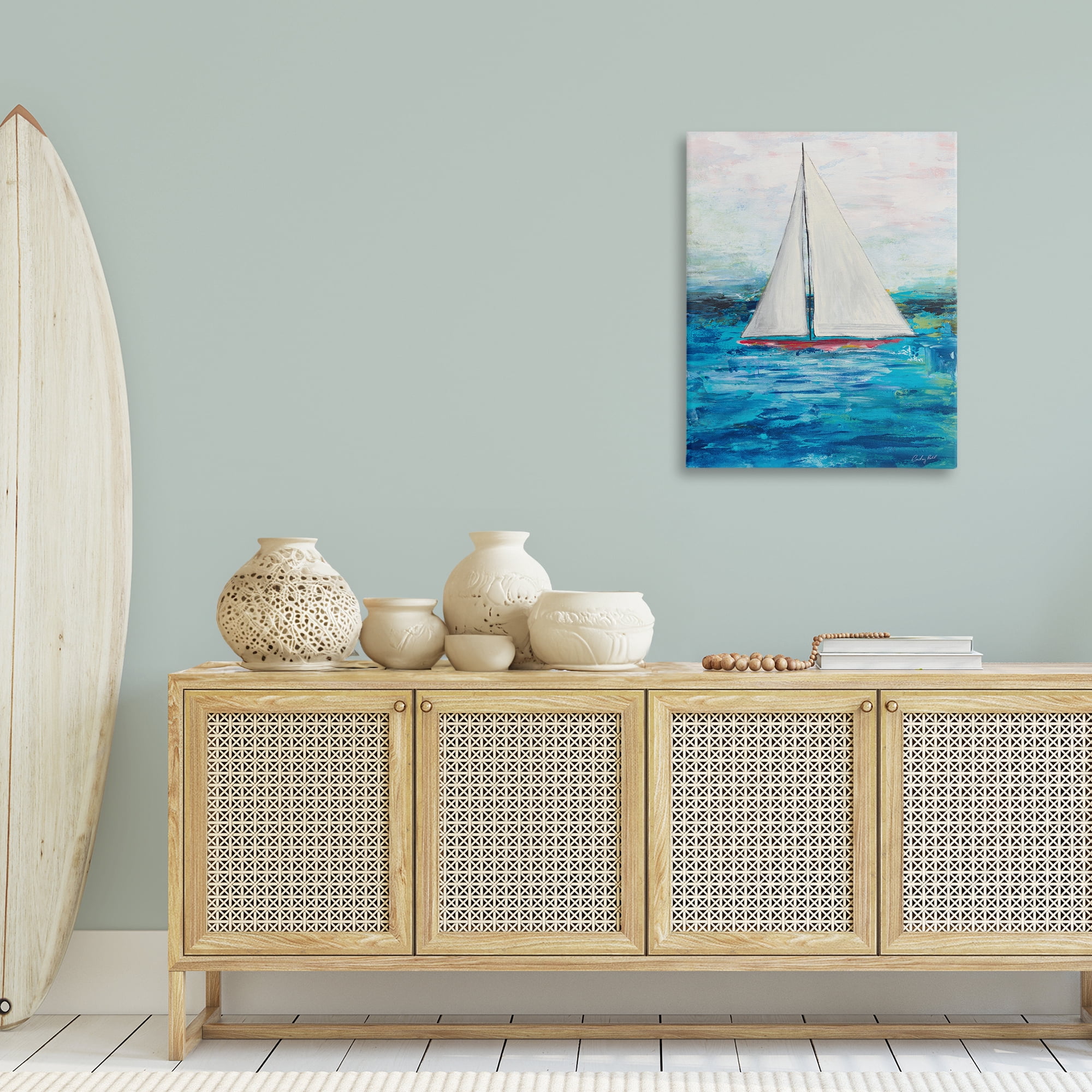 Stupell Industries Boat Setting Sail Coastal Painting Gallery Wrapped Canvas Art Print Wall Art, 24 x 30