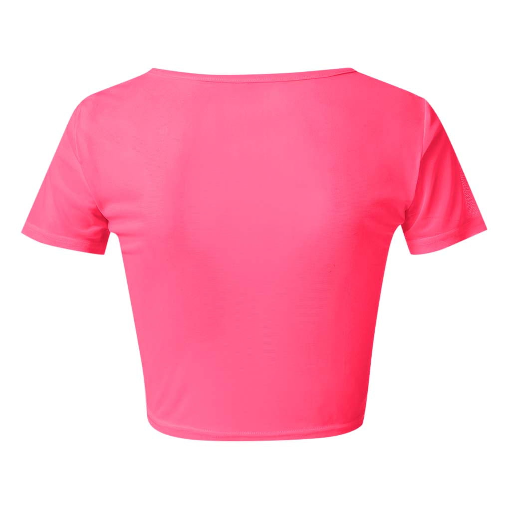 Gaiseeis Women's Sheer Mesh See-Through Short Sleeve Crop Tops Casual T  Shirt Hot Pink S 