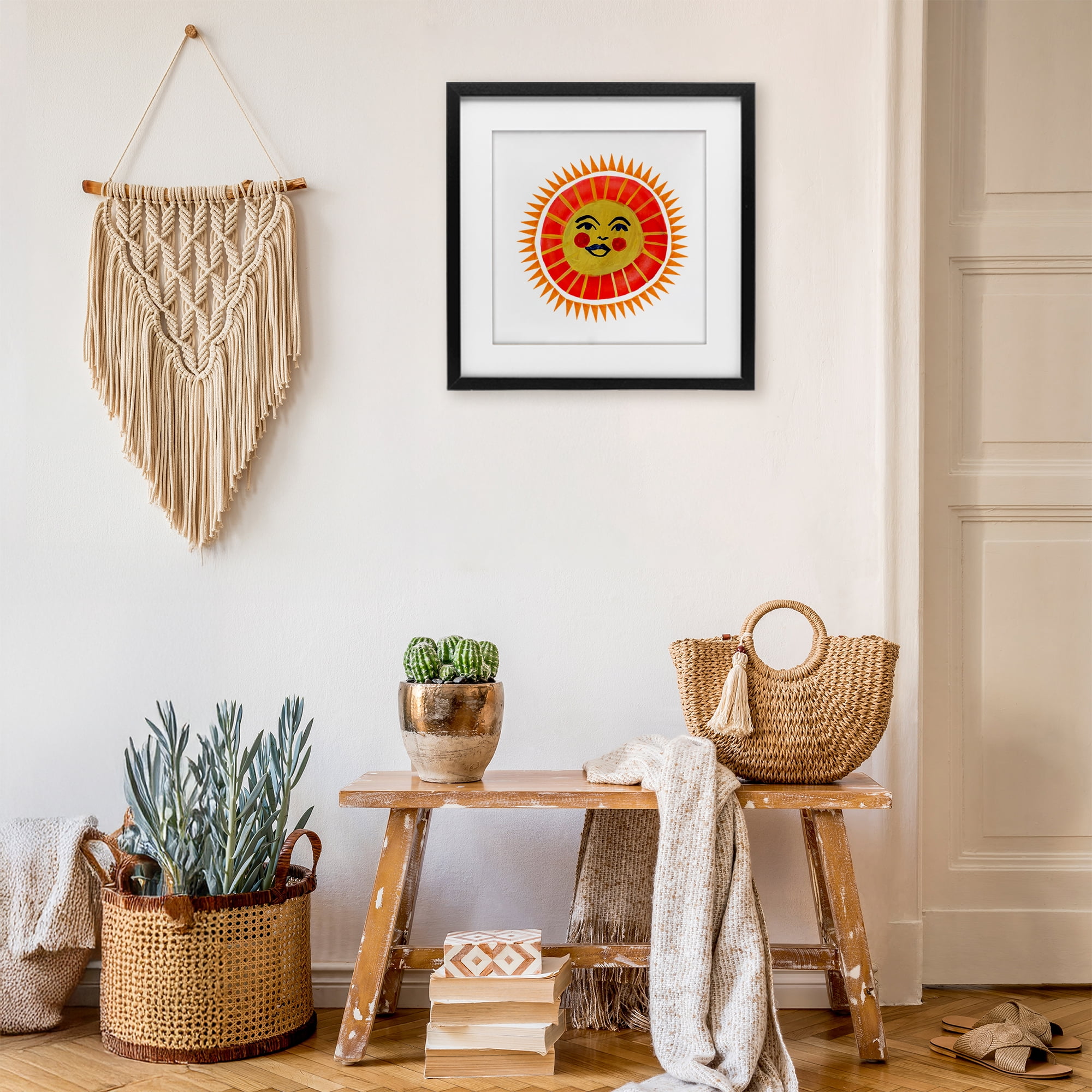 Stupell Industries Cheerful Boho Sun Black Framed Print Under Glass, design by Katherine Herrell Studio