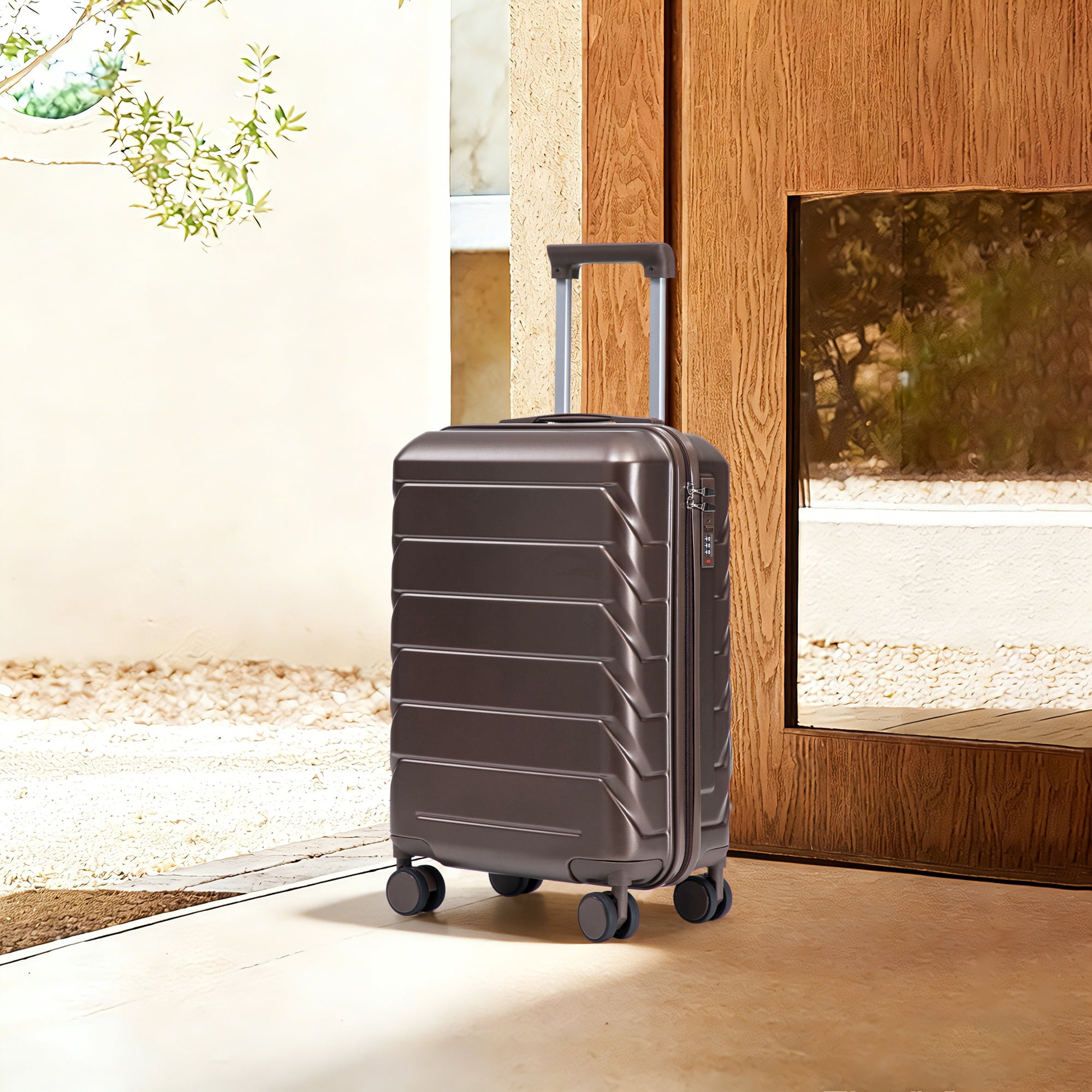 Leumius Hardside Carry on Luggage with Spinner Wheels, Hard Shell ABS Suitcase, 20-Inch Lightweight Expandable Rolling Luggage,Brown