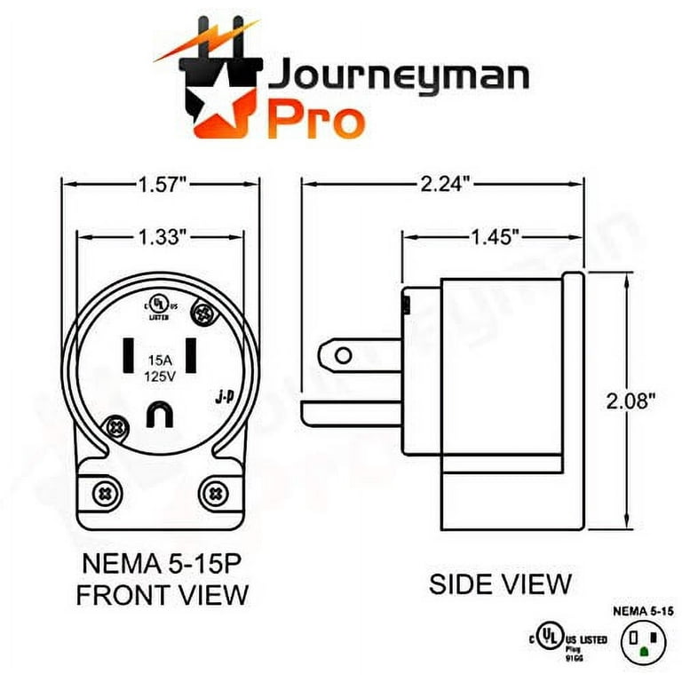 Nema 5-15P 15A 125V 90 Degree Adjustable AC Plug - 12 Direction Rotatable Male Connector (1 Pack)