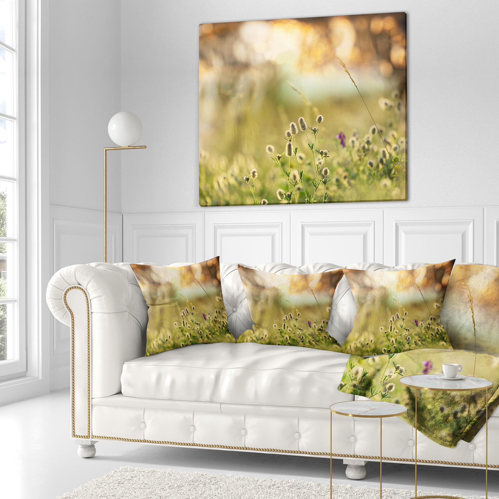 Designart Little Summer Flowers in Meadow - Flower Throw Pillow - 16x16