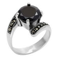 thumbnail image 1 of Silverly Women's 925 Sterling Silver Simulated Marcasite Black Cubic Zirconia Round Cut Bypass Ring, 1 of 5