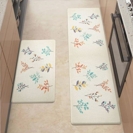 

Anti Fatigue Kitchen Mat Leafs Vibrant Illustration Kitchen Rugs Non Slip Cushioned Standing Mat for Sink Floor Laundry Office Desk Plus 17.3 x 47.2