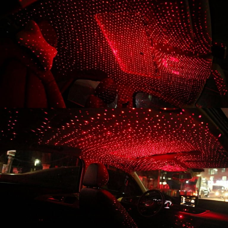  USB Star Night Lights Projector, LEDCARE Sound Activated 3  Modes 2 in 1 Interior Car Roof Lights, Adjustable Romantic Portable Car LED  Light Decorations for Car, Ceiling, Bedroom (Red/Violet Blue) 