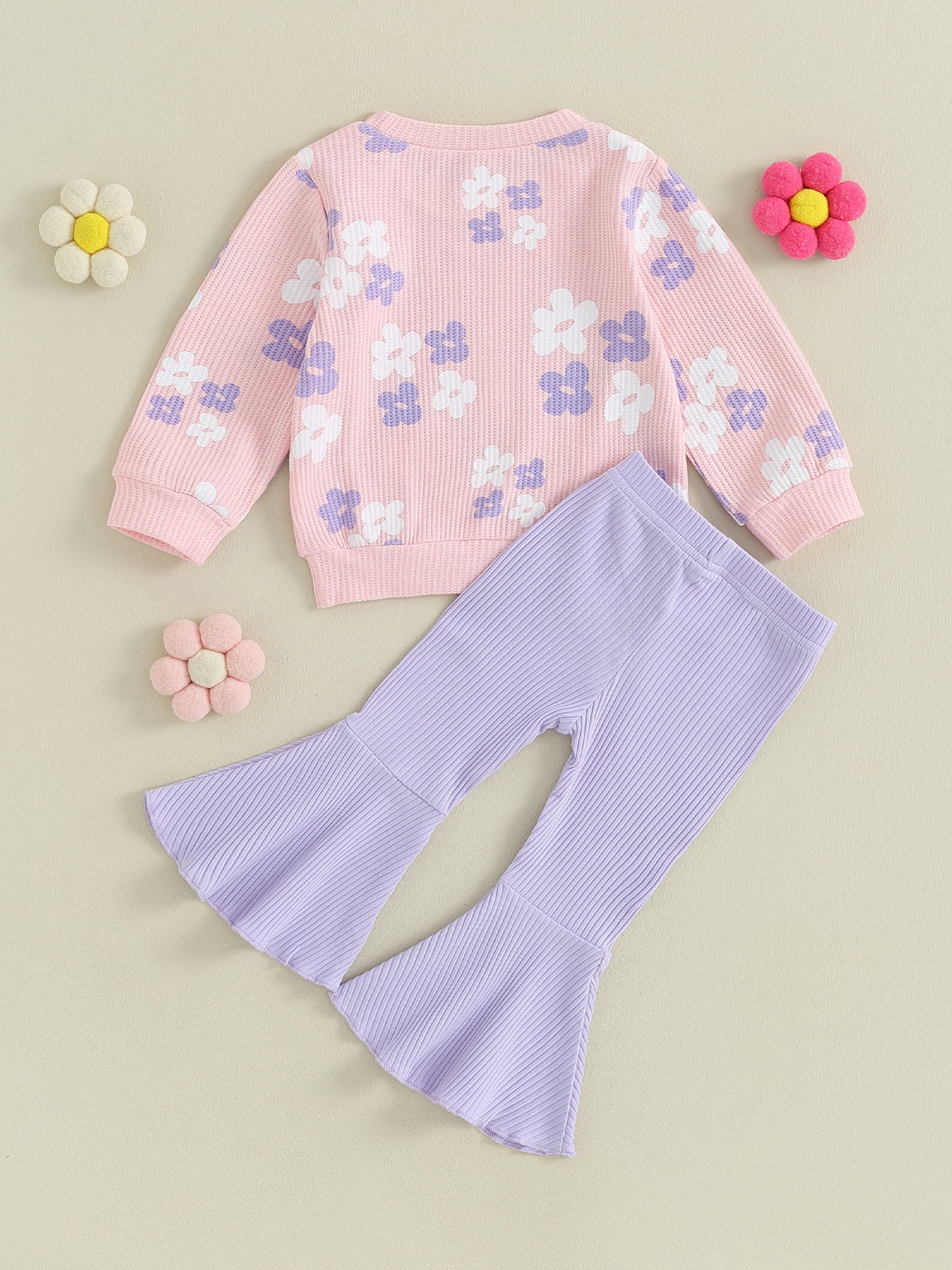 GXFC Little Girl Fall Outfits Set Clothes 6M 1T 2T 3T 4T 5T Kids Girl Long Sleeve Floral Sweatshirt Tops and Flare Pants 2Pcs Casual Autumn Clothing for Children Girl