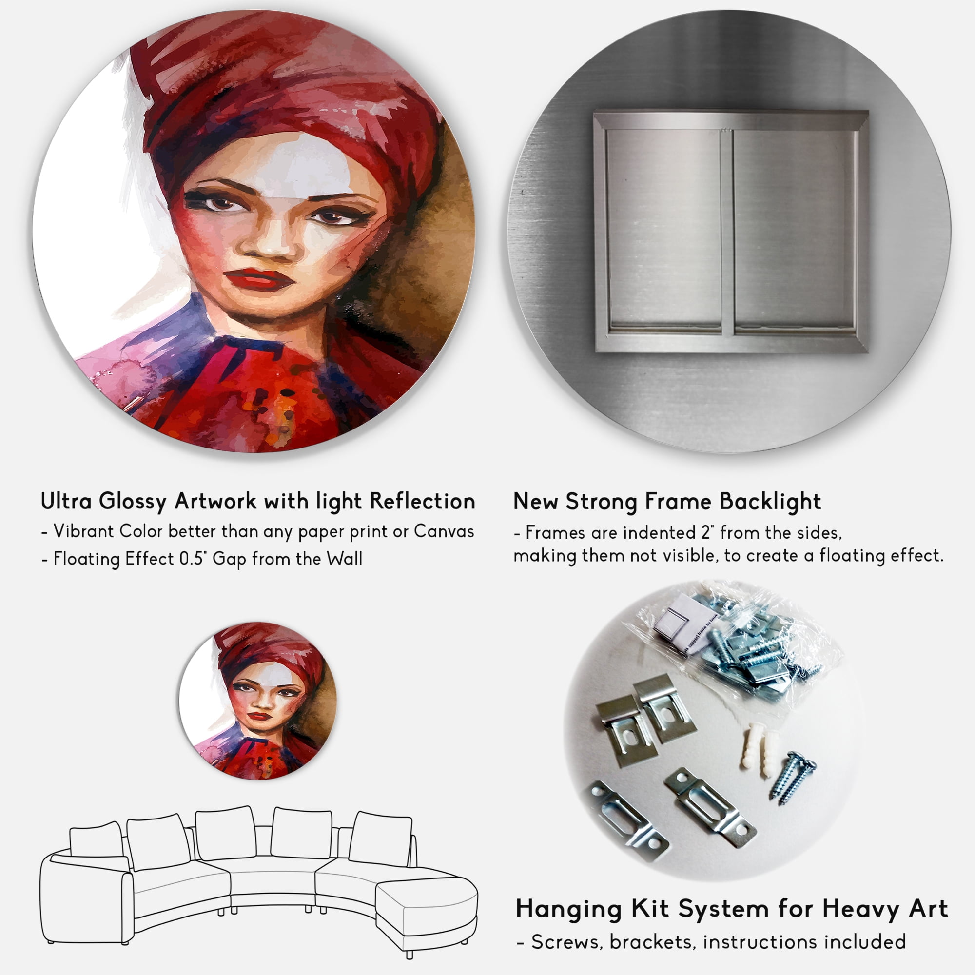 Designart 'Portrait of Young African American Woman I' Modern Circle Metal Wall Art 23x23 - Disc of 23