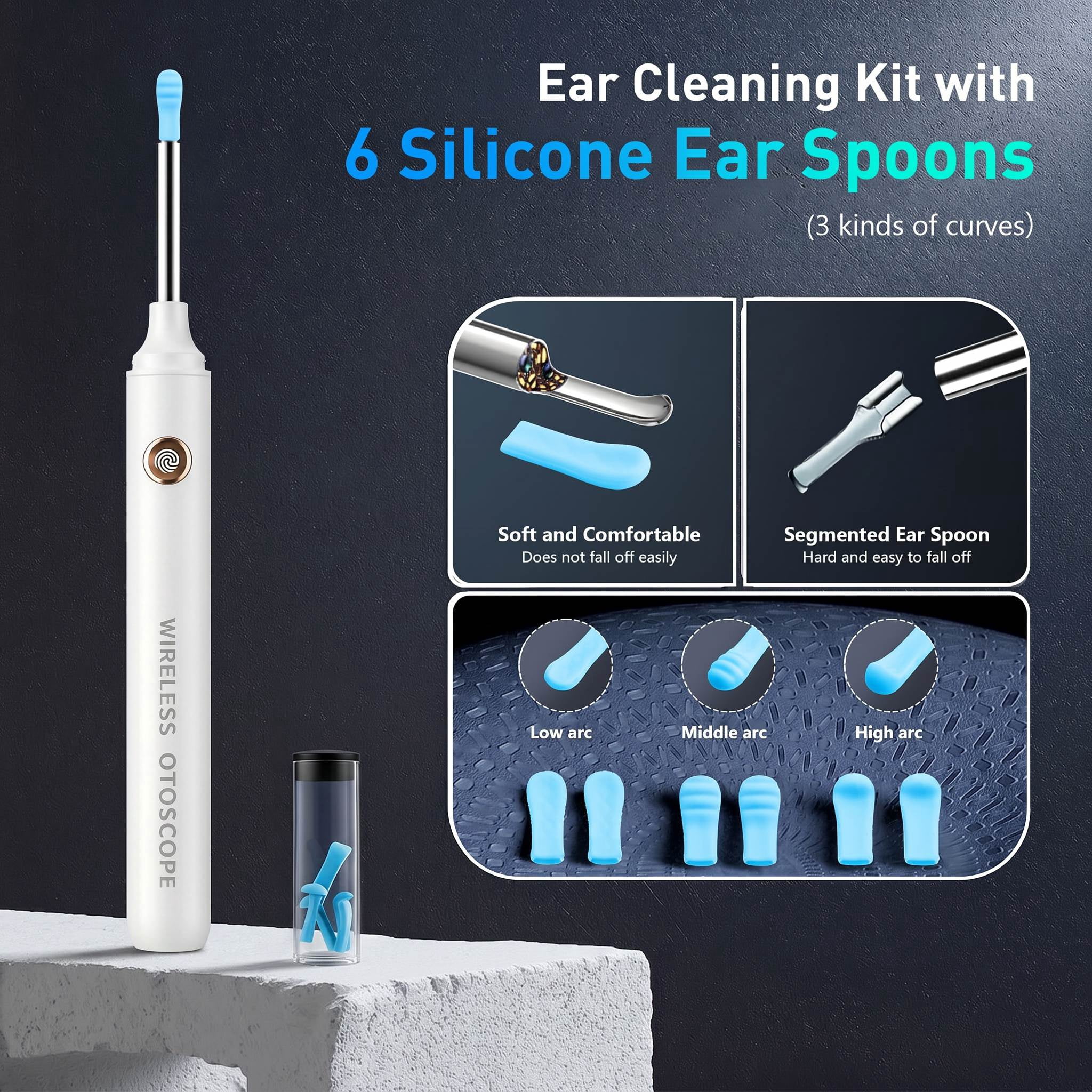Ear Wax Removal Tool Camera - detects motiond Wireless Ear Cleaner with Camera - 1080P Otoscope with 6 Ear Spoon - Ear Ear Cleaning Kit for iPhone & Android Phones