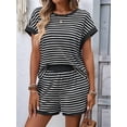 thumbnail image 5 of Women'S Summer 2 Piece Sets Striped Short Sleeve T Shirts and Shorts Loungewear Matching Set, 5 of 9