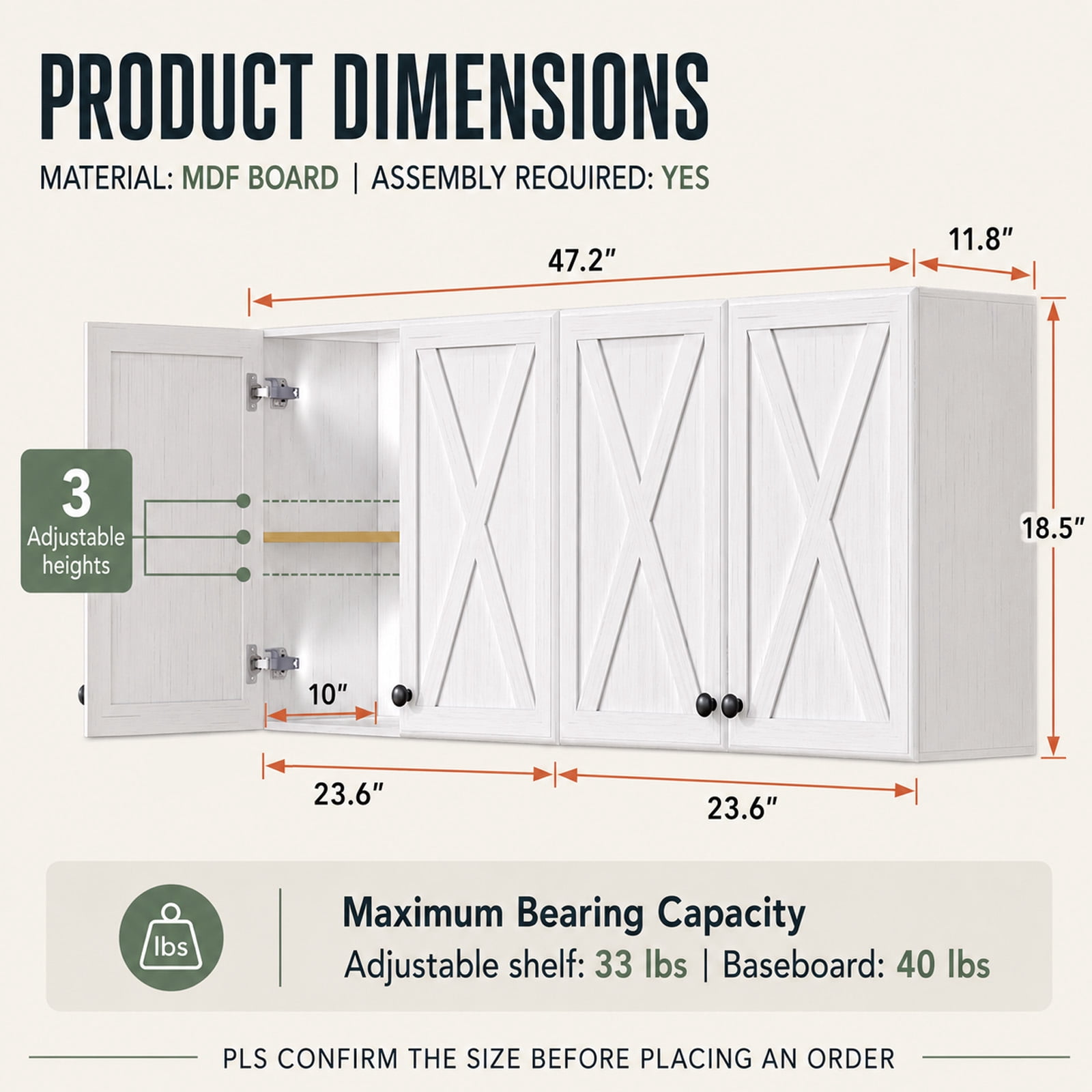 POLIHOME Farmhouse Kitchen Wall Mounted Storage Cabinets with Doors and Shelves, Laundry Room Wall Cabinets Set of 2