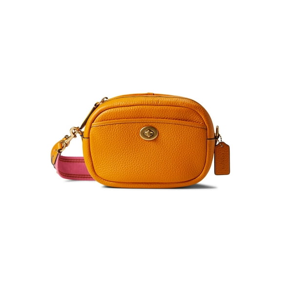 COACH Soft Pebble Leather Camera Bag with Leather and Webbing Strap Papaya One Size