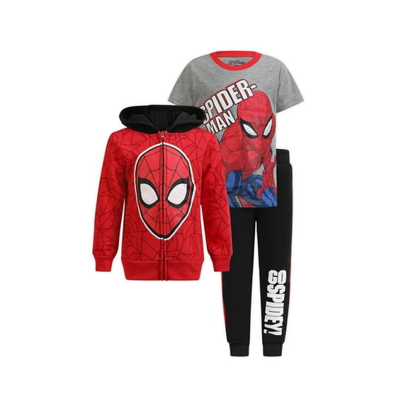 Marvel Spider-Man Boys 3 Piece Zip Up Hoodie T-Shirtand Jogger Pants Set
