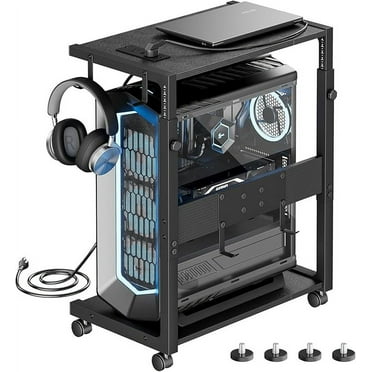 Computer Tower Stand - Adjustable PC Tower Stand CPU Holder Cart with Charging Station for Office Home Classroom,23.03"-28.3" H, black