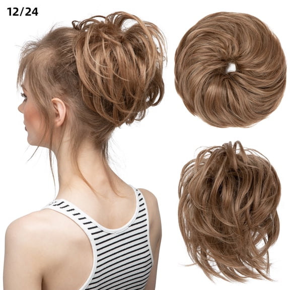 XmhyTop Textured Messy Updo Hair Bun, Adjustable Chignon Bun for Natural-Looking Style, Versatile Synthetic Hair Scrunchies for Women & Girls，Brown Blonde