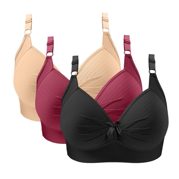 Fatuov Everyday Comfort Bras for Women Plus Size Seamless Breathable T-Shirt Bras for Casual Full Coverage Push Up Bralette No Underwire, 3-Pack, Multicolor, 44B