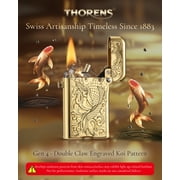 Swiss Luxury Retro Copper Kerosene Lighter, Soft-Flame, Automatic Ignition, Refillable, Safety Lock, Exquisite Carving, Etching, Collectible, Mens Gift, Thorens Gen4 Double Claw Engraved Koi Pattern