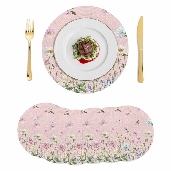 Round Placemats Vintage Floral 15 inch Set of 6 Table Mats for Dining Table Spring Summer Wildflowers Heat Resistant Non-Slip Kitchen & Home Decorative Place Mat Set