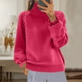 thumbnail image 2 of YUGYXL Women's Fall Long Sleeve Sweater Turtleneck Cozy Knit Sweater with Pearls Casual Loose Pullover Jumper Tops Red L, 2 of 6