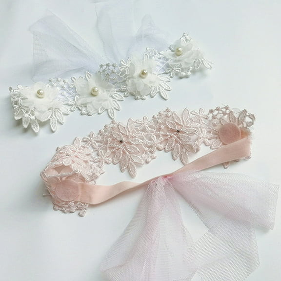 SOPOTUTU 2Pcs White Lace Headbands Adjustable Flower Bow Chic Hair Accessories