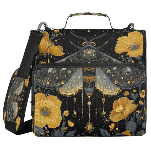 Water-Resistant 3-Ring Binder Organizer with Multiple Pockets Zipper Binder Bag for Office Mystical Moth Pattern