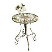 Westcharm Outdoor Metal Round Patio Bistro Table with Curved Legs with Scrolling Heart & Peacock Tail Motif, Verdigris Green