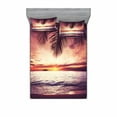 thumbnail image 2 of Ambesonne Tropical Fitted Sheet & Pillow Sham Set, Sunset Ocean Waves, Twinxl, Yellow, 2 of 3